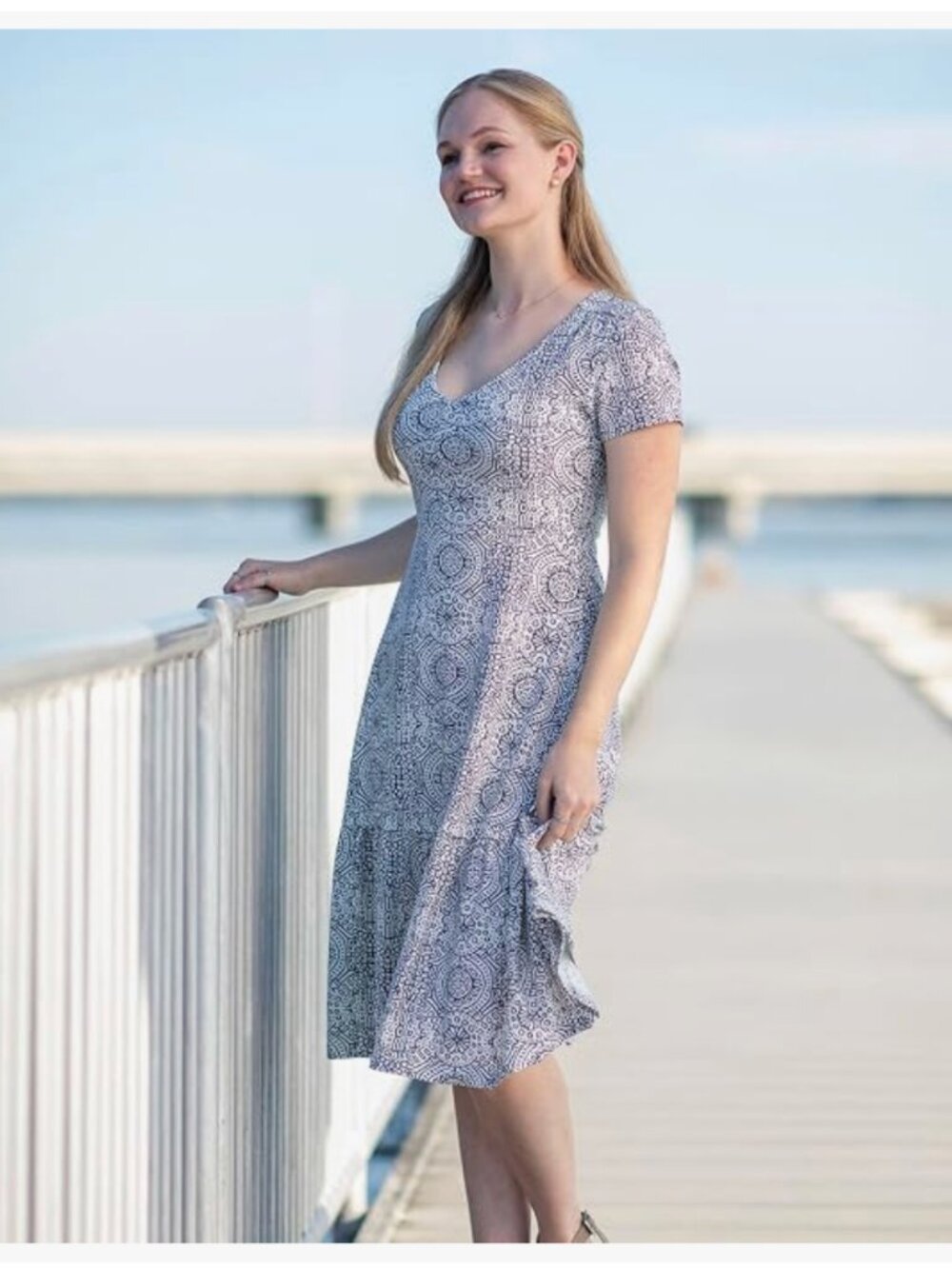 NWT!  Cotton Short-Sleeved Printed Midi Cotton Dress (Size Small)